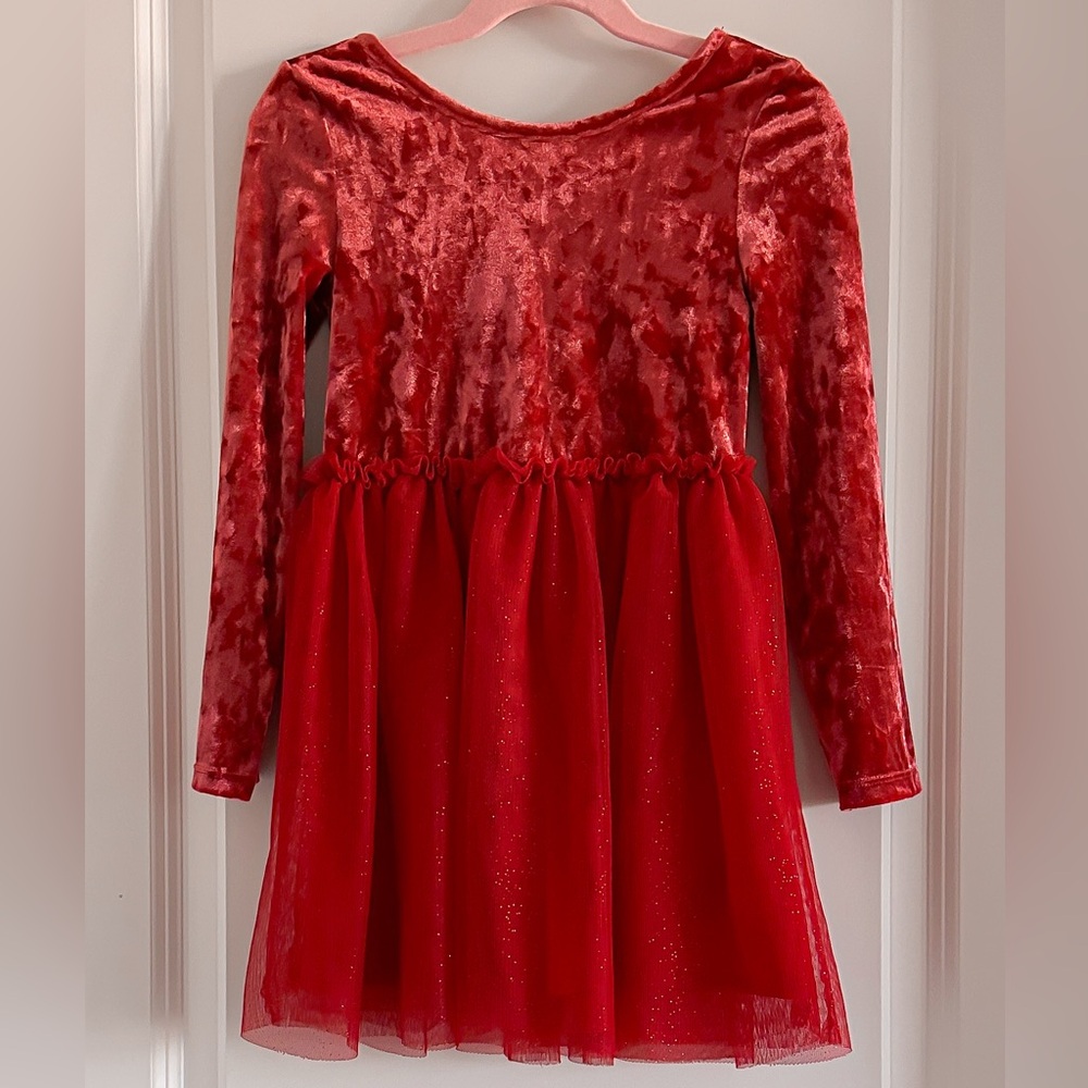 Cat & Jack Brand Girls Red Velvet Dress - Size XS (4/5)